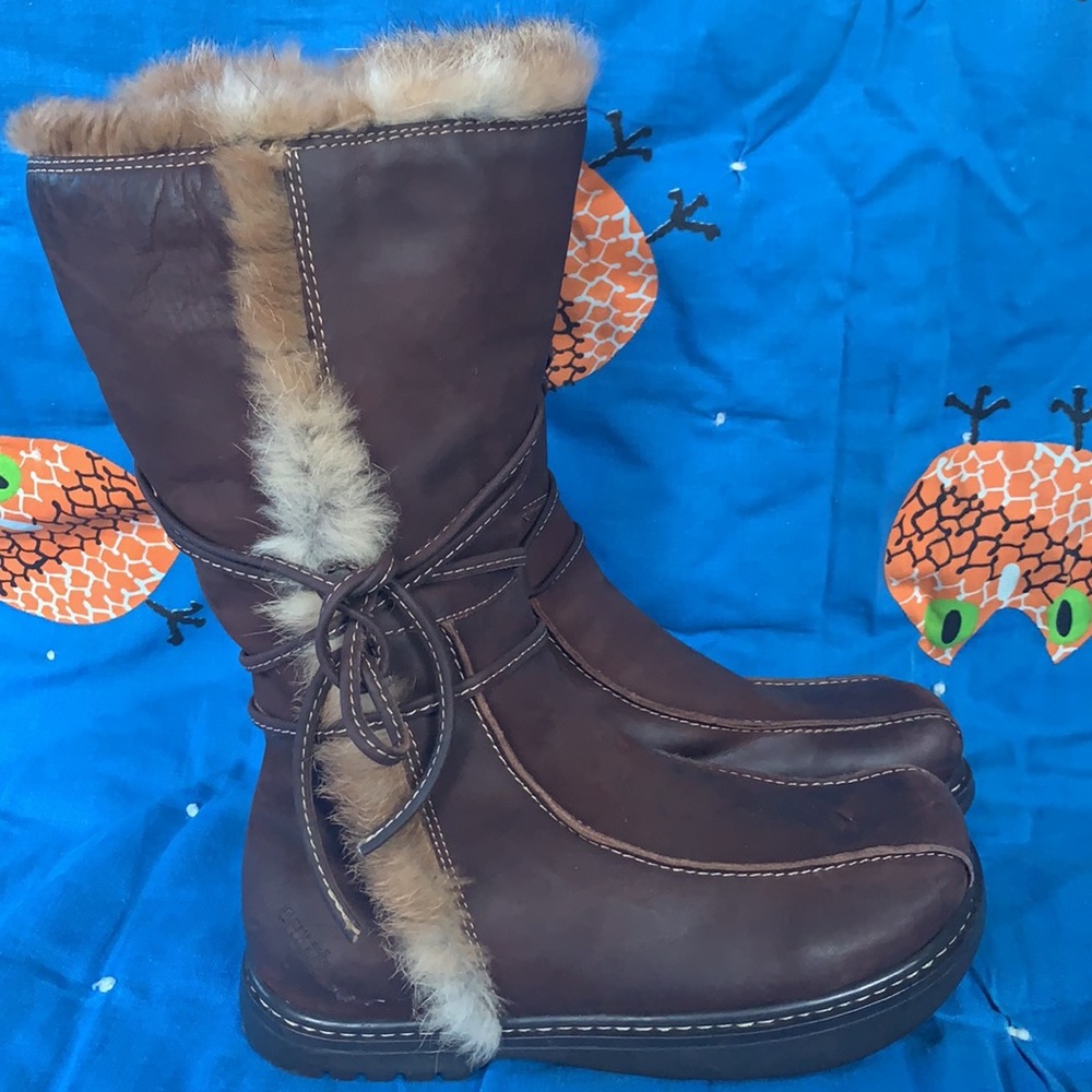 EARTH Leather Kalso Alaska Faux Fur Zip Lace Boots